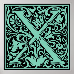 Póster Letra X Monograma Medieval Art Nouveau