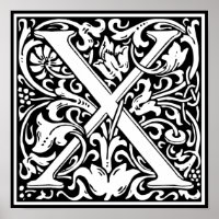 Letra X Monograma Medieval Art Nouveau