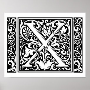 Póster Letra X Monograma Medieval Arte Nova