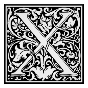 Póster Letra X Monograma Medieval Arte Nova