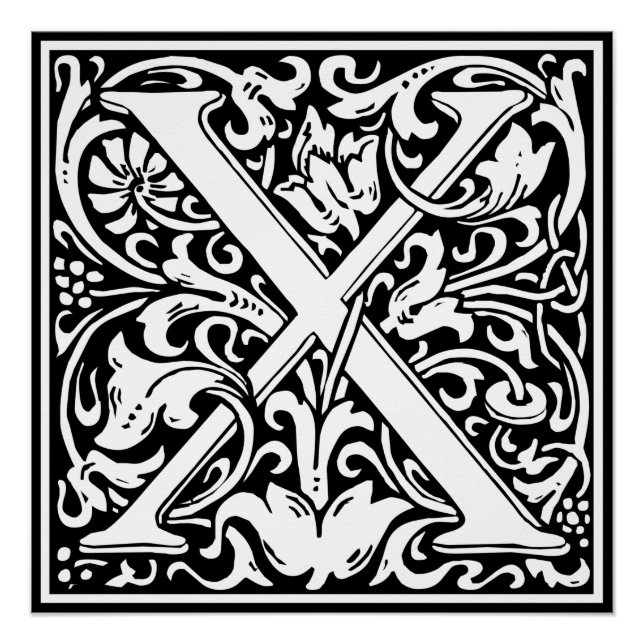 Póster Letra X Monograma Medieval Arte Nova (Frente)