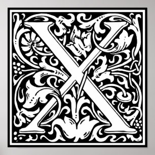 Poster Letra X Monograma Medieval Arte Nova