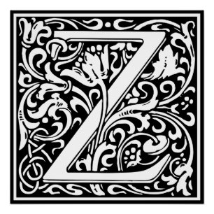 Póster Letra Z Monograma Medieval Arte Nova
