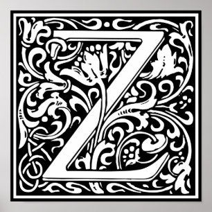 Póster Letra Z Monograma Medieval Arte Nova