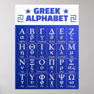 Poster Letras ABC para o Inglês A-Z   Alfabeto Grego Azul