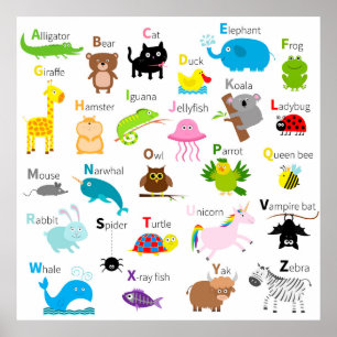Poster Letras alfabéticas de animais