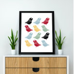 Poster Letras Coloridas do Médio-Século de Aves Abstrato<br><div class="desc">Este fabuloso meio século moderno apresenta linhas de pássaros brilhantes,  nas cores vermelho,  azul,  verde,  amarelo e preto. Isso vai fazer uma adição colorida à sua decoração!</div>