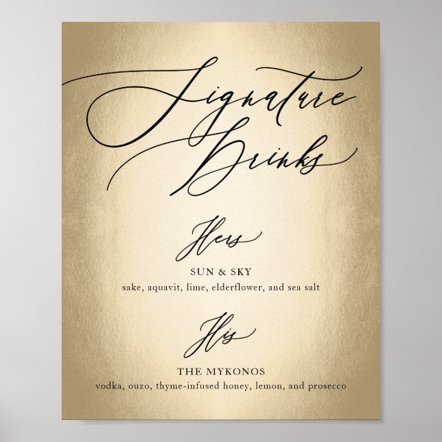 Poster Letras de Caligrafia Assinatura de Bebidas Sinal d (Frente)