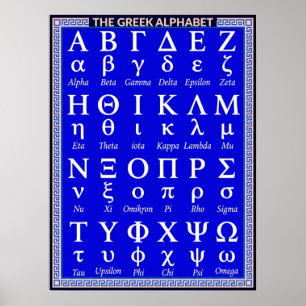 Poster Letras do Alfabeto Grego em Ordem   Azul Estético