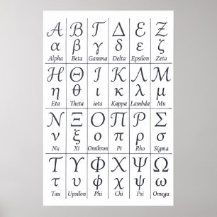 Poster Letras do Alfabeto Grego Manuscritas Caligrafia