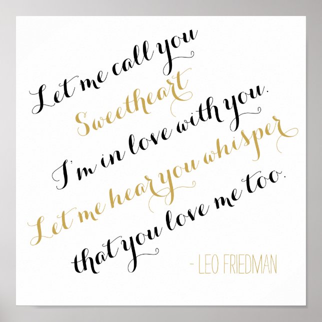 Poster Letras douradas da música de casamento personaliza (Frente)