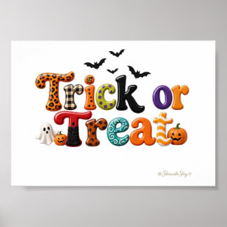 Poster Letras Xadrez e Redemoinho de Doce ou Travessura