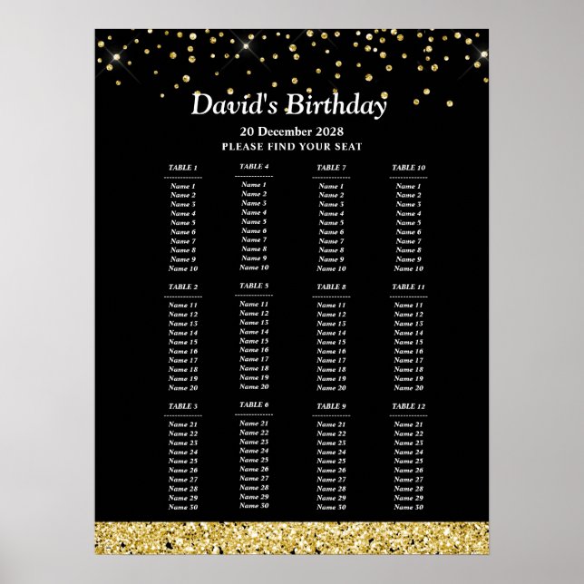 Poster letreiro de assento dourado com brilho, assento de (Frente)