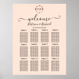 Poster Letreiro de Assentos de Casamento com Monograma em