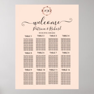 Poster Letreiro de Assentos de Casamento com Monograma em