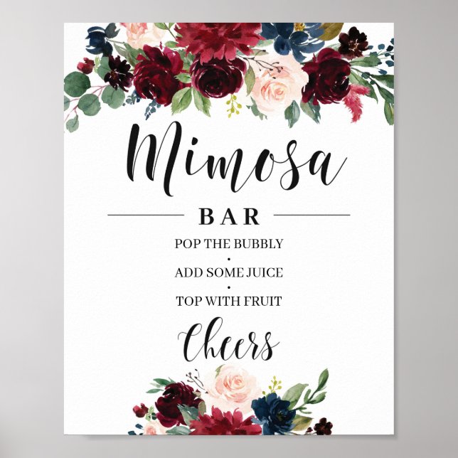 Poster Letreiro de bar de mimosa floral boho blush burgun (Frente)