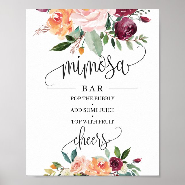 Poster Letreiro de bar mimosa floral boêmio com tons de r (Frente)