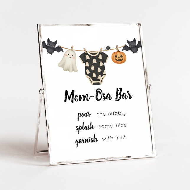 Poster Letreiro de Barra da Mamãe Osa Roupa de Bebê Littl (A Little Boo Halloween Baby Shower Mom Osa Bar Sign)