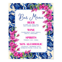 Letreiro de barra de azulejo azul buganvília rosa