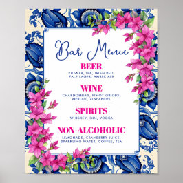 Poster Letreiro de barra de azulejo azul buganvília rosa