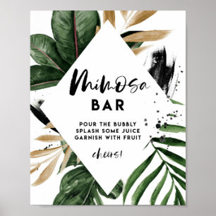 Poster Letreiro de Barra de Mimosa com Folhas Tropicais e