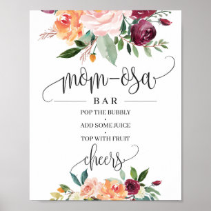 Poster Letreiro de barra de mom-osa floral laranja burgun