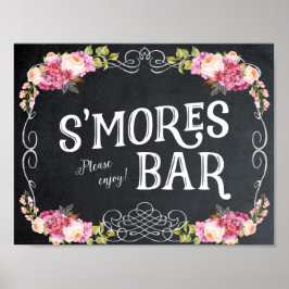 Póster letreiro de barra de smores quadro negro floral