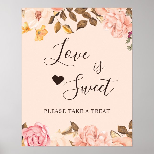 Poster Letreiro de Barra de Sobremesa Amor É Doce Floral  (Frente)