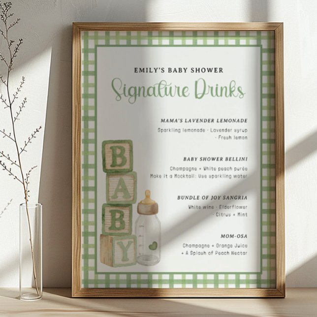 Poster Letreiro de Bebida Personalizada para Chá de Bebê  (Baby Shower Signature Drinks)