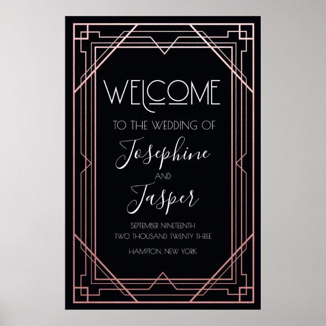 Poster Letreiro de Boas-Vindas Art Déco Preto e Dourado R (Frente)