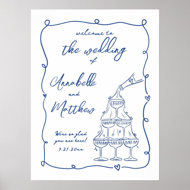 Poster Letreiro de Boas-Vindas de Casamento Azul Capricho (Frente)