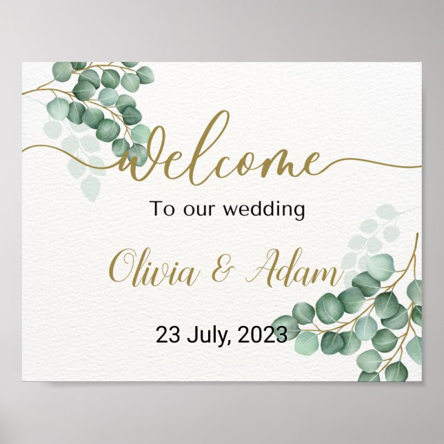 Poster Letreiro de Boas-Vindas de Casamento com Eucalipto (Frente)
