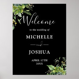 Poster Letreiro de Boas-Vindas de Casamento com Folhagens