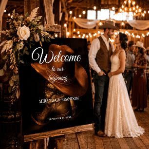 Poster Letreiro de Boas-Vindas de Casamento Country com B