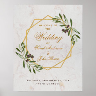 Poster Letreiro de Boas-Vindas de Casamento em Verde Oliv