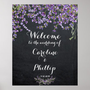 Poster Letreiro de boas-vindas de casamento floral roxo l