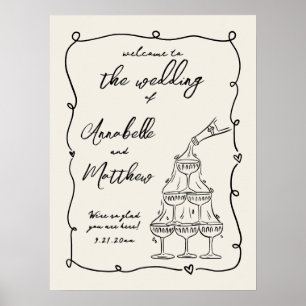 Poster Letreiro de Boas-Vindas de Casamento Vintage Desen