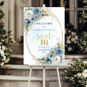 Poster Letreiro de Boas-Vindas de Sweet 16 em Aquarela Az
