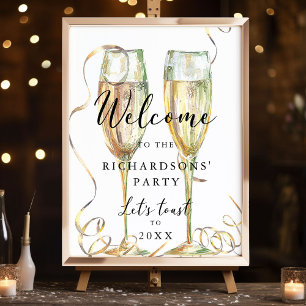 Poster Letreiro de Boas-Vindas para Festa com Champanhe O