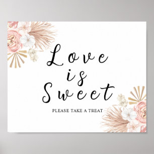 Poster Letreiro de Boho Pink Florals Love is Sweet