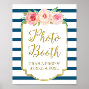 Póster Letreiro de Cabine de Fotos Listras Rosa Dourado A