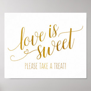 Póster Letreiro de Caligrafia Amor é Doce   Folha de Ouro