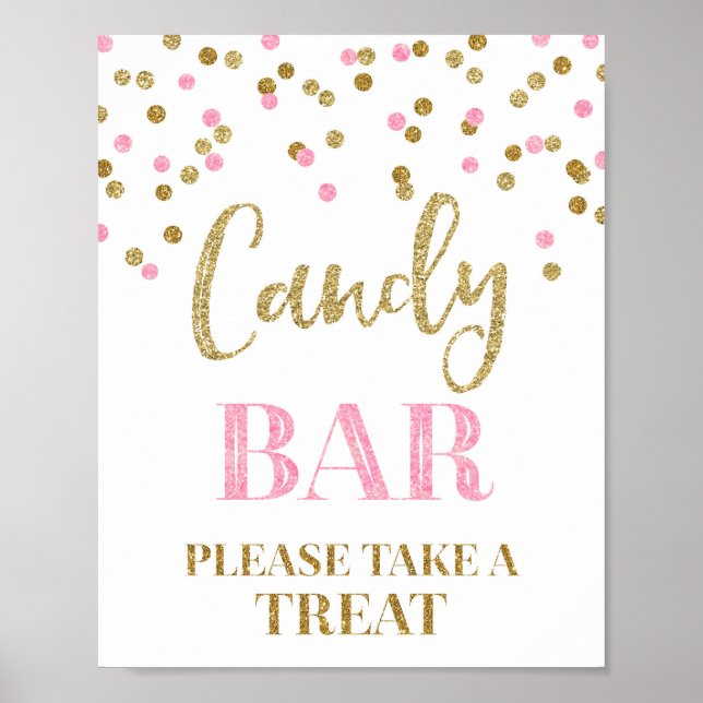 Poster Letreiro de Casamento Barra de Doces Confete Rosa  (Frente)