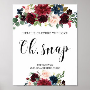 Poster Letreiro de casamento Boho Burgundy floral capture