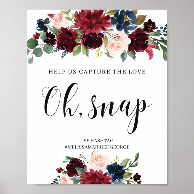 Poster Letreiro de casamento Boho Burgundy floral capture (Frente)