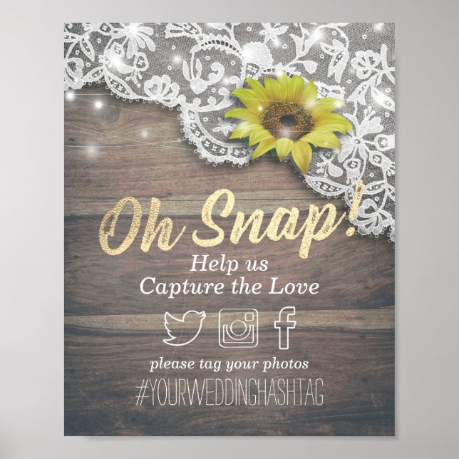 Poster Letreiro de Casamento com Flor de Girassol e Luzes (Frente)