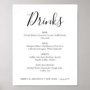 Poster Letreiro de Casamento de Bebidas Caligrafia Simple