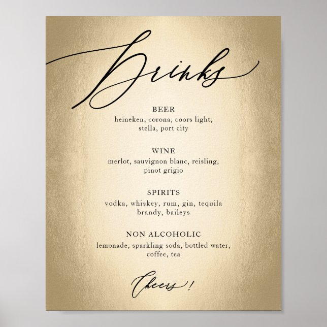 Poster Letreiro de Casamento de Caligrafia para Bebidas e (Frente)