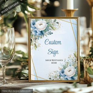 Poster Letreiro de Casamento em Aquarela Azul Dourado Bri