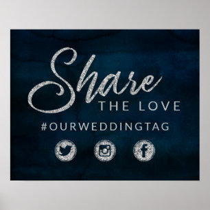 Poster Letreiro de Casamento Navy Luster Silver Share the